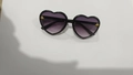 Glitter heart-shaped sunglasses for girls with purple gradient lenses and gold bee detail - Black Frame Double Gray Lens
