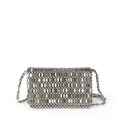 Sparkling silver handmade beaded flap phone bag with metallic sequin weaving and chain strap - Silver