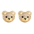 Sparkling gold-plated teddy bear earrings with pink cubic zirconia micro-pave setting - Gold Base Pink Zirconia 1 Pair