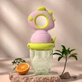 Pink and lime green dinosaur baby fruit feeder with ergonomic handle on stone base - Vogel Pink Dinosaur / Pink