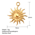 Detailweergave van de 22mm gouden zonnehanger met maatspecificaties en gewichtsinfo - SS0026 Gouden Zonnestraal