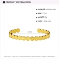 Detailed size specifications of gold hammered disk cuff bracelet in stainless steel - SB22041601G-Gold Hammered Disc Stitching Open Bangle