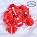 Set of 6 red velvet Christmas balls with pearls and rhinestones for festive tree decor - Set of 6 / Red