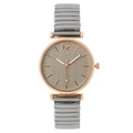 Orologio al quarzo donna con cassa oro rosa, quadrante grigio foglia e cinturino elastico - grigio scuro