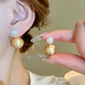 Vintage geometric earrings with small pearls and gold-plated matte metal beads for women - 21# Silver Earring Post - Double Bead Design - Gold White Pearl
