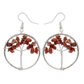 Handmade silver wire tree of life earrings featuring natural red jasper stone chips - 3.5cm / Silver+Red Stone