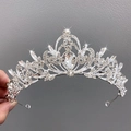 Elegant silver tiara with sparkling rhinestones and teardrop centerpiece for girls - 18# Headband - Silver Flower Pattern Leaf Crown