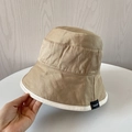 Minimalist cotton bucket hat in khaki with white brim trim and woven brand label - M(56-58cm) / Khaki