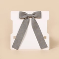 Grey corduroy bow hair clip with gold glitter dots and long ribbons for girls - Gray