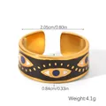 Tabla de tallas detallada para anillo abierto dorado con corazón y patrón de ojo esmaltado - Estilo de Ornamento Clásico con Esmalte Negro (HC-R30407-S)