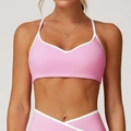 Rosa Sport-BH mit weißem Rand und hoch taillierter V-Schnitt Leggings für Yoga-Fitness - S / Kirschblütenrosa