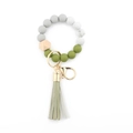 Silicone bead keychain bracelet in grey, marble white, and olive green with tassel - 10 Olive Green