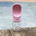 Portable pink dog water bottle with wide bowl and paw-print button on a wooden bench - 330ml-With Lock / Pink