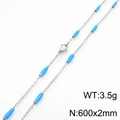 Minimalist silver titanium steel chain with sky blue tube beads in variant blue - Steel Sky Blue (KN232236-Z)