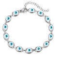 Silver evil eye bracelet with blue and white oval charms and adjustable lobster clasp - Silver Base Cyan
