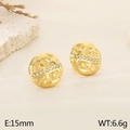 Pendientes redondos dorados de acero inoxidable plisado con diamantes de imitación - Dorado (KE116088-GC)