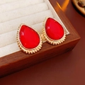 Vintage style red teardrop earrings with golden textured frame in jewelry box - Silver Earring Post Red Teardrop Gemstone Earrings
