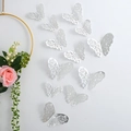 Set of 11 silver hollow 3D butterfly wall stickers with elegant metallic texture - Style A / Silver