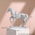 Silver resin horse sculpture with hollow patterns and blue gem accents, weight 0.8kg - Steadily Rising / Silver