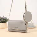 Grey long crossbody wallet with matching mini round pouch and golden hardware accents - H016-3 2-in-1 with Coin Purse / Gray