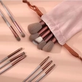 12-piece silver and rose gold makeup brush set with brown bristles and pink velvet pouch - 13Pcs + Cloth Bag / Brown