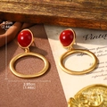 Detailed dimensions of vintage gold and red earrings with weight and size specifications - Red Gemstone Hoop Style
