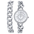 Luxuriöses Set aus silberner Quarzuhr und Diamantarmband mit Panzerkette für Damen - Silber