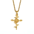 18K gold plated sunflower and cross pendant necklace with twisted rope chain - April / Gold