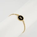 Pulsera de cadena de acero inoxidable oro 18K con colgante ovalado negro letra S - Letra S / Dorado/Negro