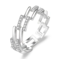 Minimalist S925 sterling silver chain ring with pavé cubic zirconia accents in silver finish - Geometric Chain / Platinum Color-J327