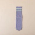 Purple five-toe yoga socks with light green striped cuffs made of combed cotton - One Size / Striped Sports Anti-slip Five-finger Socks / Purple Double Stripe