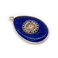 Macro detail of teardrop lapis lazuli pendant with golden filigree mandala design - No.1-Mandala