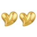 Textured gold heart stud earrings in stainless steel with elegant ruffled surface - 18K Gold Plated Heart (DZ-370)