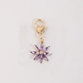 Golden heart clasp keychain featuring purple flower pendant with shimmering rhinestones - Purple Octagonal Flower