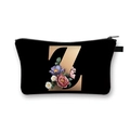 Polyester dumpling makeup bag in black featuring floral letter Z print and golden accents - Polyester / Letter Z