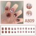 Korte ronde kunstnagels met schattig melkpatroon en cartoon hond ontwerp, 24 stuks set - A809 Cartoon Reliëf Stijl (Met Lijm)