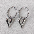 Polished silver heart pendant hoop earrings with a trendy 3D geometric design - Silver Color (SH032)