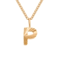 Polished gold stainless steel necklace featuring a letter P pendant with sunburst texture - Letter P / Gold