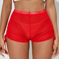 Détail du short rouge en maille à taille haute avec cordons de serrage latéraux réglables - XS / Rouge