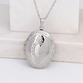 Oval silver stainless steel locket necklace with embossed patterns on stone - Magic Mirror Oval/Steel