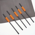Pack of 5 black Halloween straws with orange pumpkin decorative designs for party - Long Style / Black Pumpkin