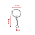 Porte-clés en acier inoxydable argenté avec anneau de 25mm et chaîne de 35mm - Anneau Rond 25mm + Chaîne Simple