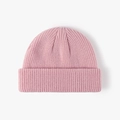 Pink chunky knit beanie hat for men and women featuring a classic folded cuff design - One Size / Pink