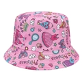 Close-up of pink girls bucket hat featuring princess patterns and detailed stitching - Rose Pink - Castle Crown