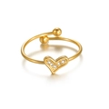 Elegant gold heart open ring featuring a sparkling diamond-set minimalist design - Adjustable Open / Full Paved Heart (R814-B)