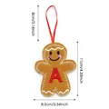 Christmas gingerbread man felt ornament with red letter A and hanging string - Style A