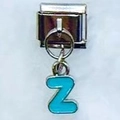 Italian charm bracelet link with sky blue enamel letter Z in silver-tone metal - Letter Z