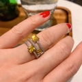 Close-up of triple-layered silver ring featuring three square yellow gemstones and pavé accents - Square 5X5mm / Yellow Zirconia