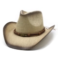 Cappello da cowboy in paglia dipinto a mano con tesa larga ed emblema a teschio - M (56-58cm) / Gradiente Beige Marrone