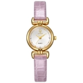 Elegante goldene Quarzuhr mit violettem Kunstlederarmband und funkelndem Kristallzifferblatt - Lila